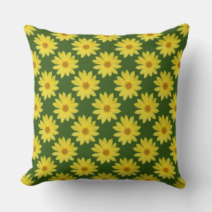 Helianthus 'Lemon Queen' Pattern - Forest Green Cushion