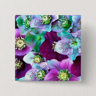 Heliborus pattern of winter blooming flower, 15 cm square badge