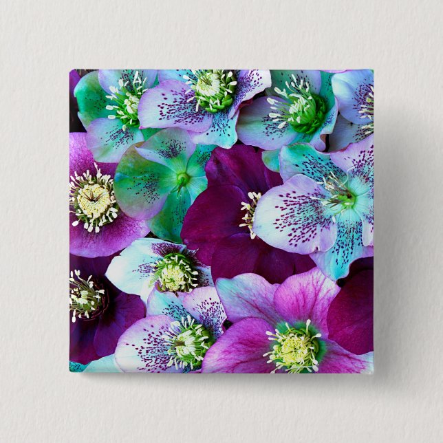 Heliborus pattern of winter blooming flower, 15 cm square badge (Front)