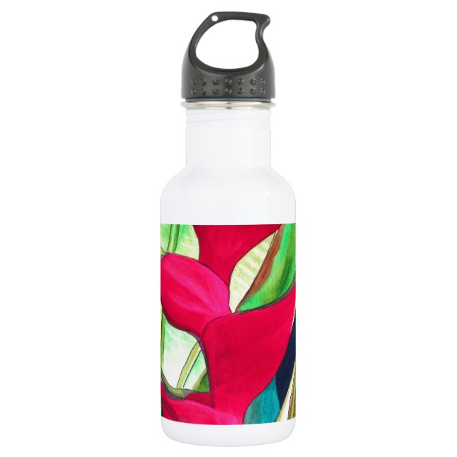Heliconia Lobster Claw tropical watercolour flower 532 Ml Water Bottle (Front)