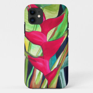 Heliconia Lobster Claw tropical watercolour flower iPhone 11 Case
