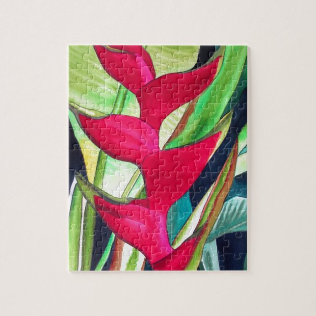 Heliconia Lobster Claw tropical watercolour flower Jigsaw Puzzle (Vertical)