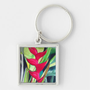 Heliconia Lobster Claw tropical watercolour flower Key Ring