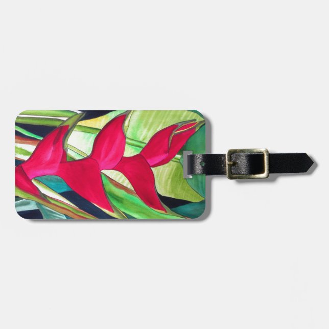 Heliconia Lobster Claw tropical watercolour flower Luggage Tag (Front Horizontal)