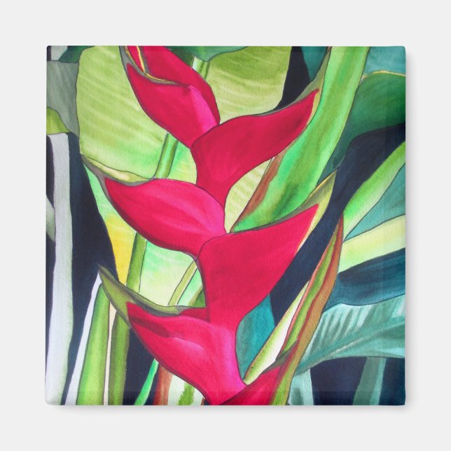 Heliconia Lobster Claw tropical watercolour flower Magnet (Front)
