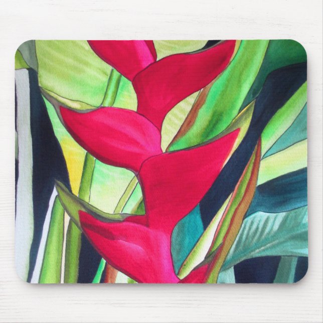 Heliconia Lobster Claw tropical watercolour flower Mouse Mat (Front)