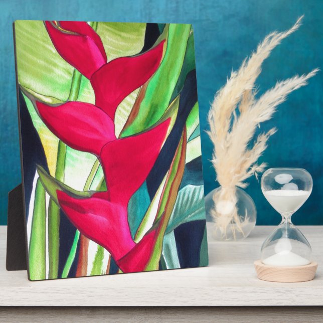 Heliconia Lobster Claw tropical watercolour flower Plaque (Side)