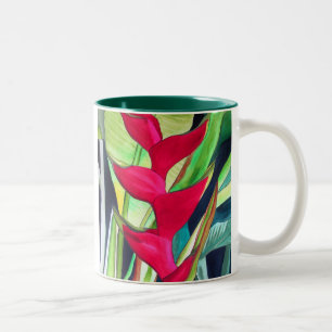 Heliconia Lobster Claw tropical watercolour flower Two-Tone Coffee Mug