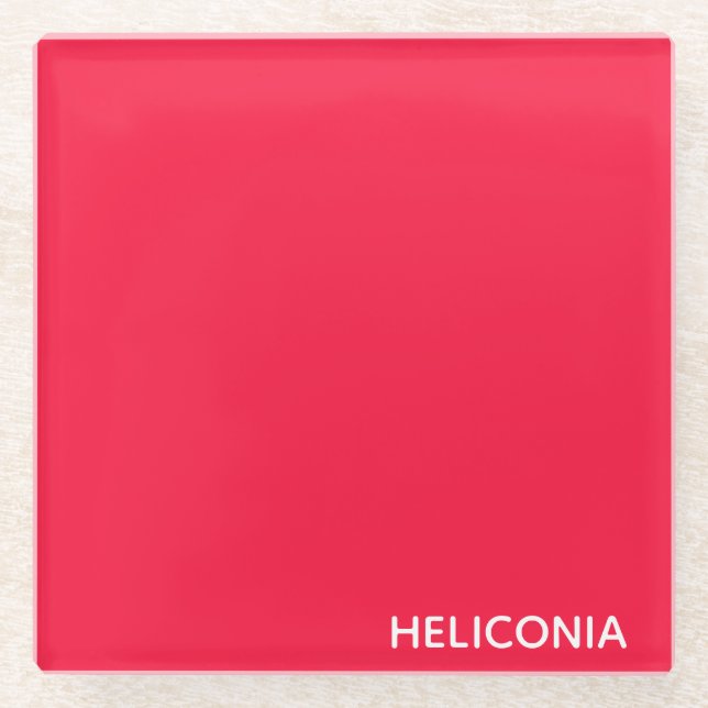 Heliconia red colour name glass coaster (Front)