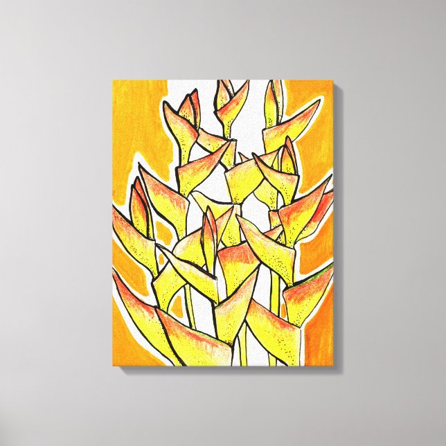 Heliconia Rostrata, Lobster Claw, tropical flowers Canvas Print (Front)