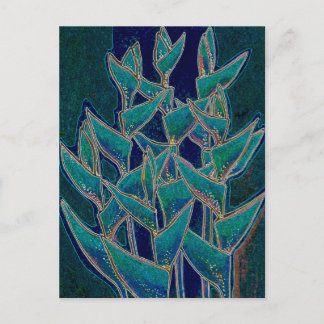 Heliconia Rostrata Tropical Flower Floral Art Teal Postcard