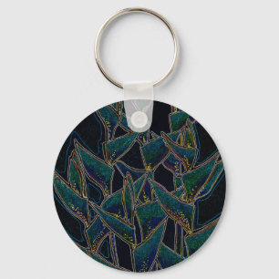 Heliconia Rostrata, tropical flowers, black & teal Key Ring