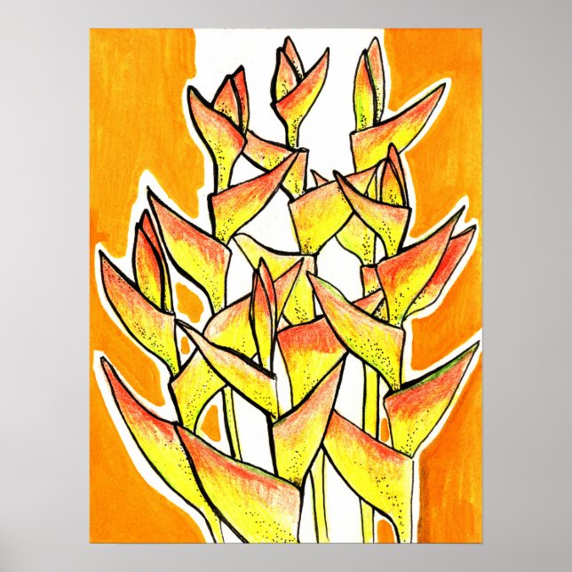 Heliconia Rostrata Tropical Flowers Floral Yellow Poster (Front)
