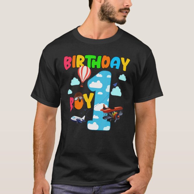 Helicopter 1st Birthday Boy Aeroplane Plane Pilot  T-Shirt (Front)