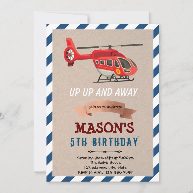 Helicopter aeroplane birthday theme Invitation (Front)