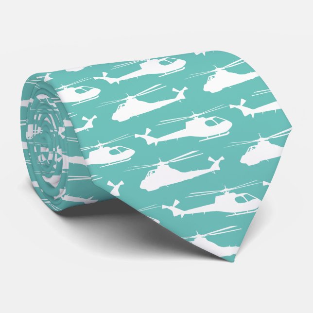 Helicopter Air Force Blue Aviation Themed Tie (Rolled)