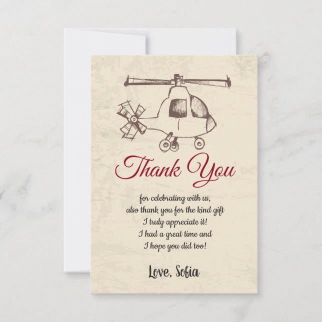 Helicopter, birthday, baby shower,  thank you card (Front)