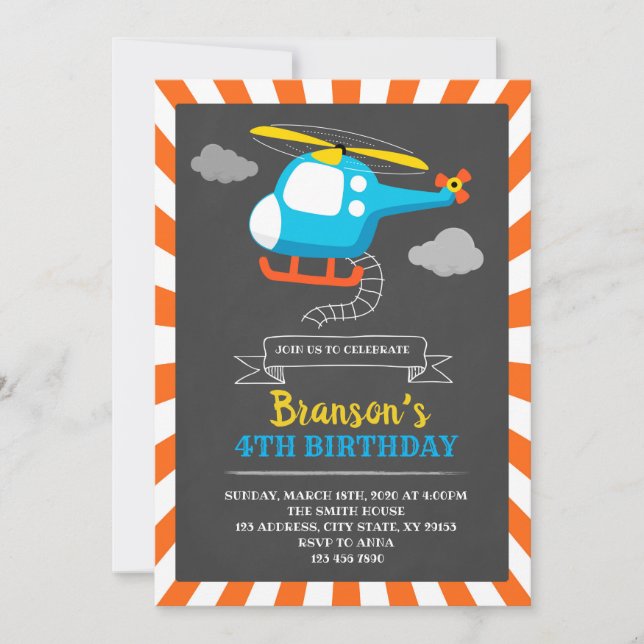 Helicopter birthday party invitation (Front)