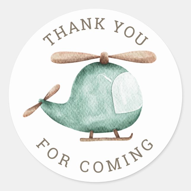 Helicopter Birthday Thank You | Kids Party Favour Classic Round Sticker (Front)