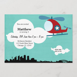 Helicopter Birthday theme (Blue) Invitation