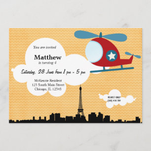 Helicopter Birthday theme (Orange) Invitation