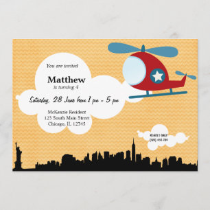 Helicopter Birthday theme (Orange) Invitation