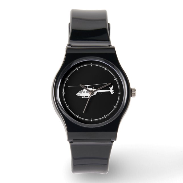 Helicopter Chopper Silhouette Flying Black Watch (Front)