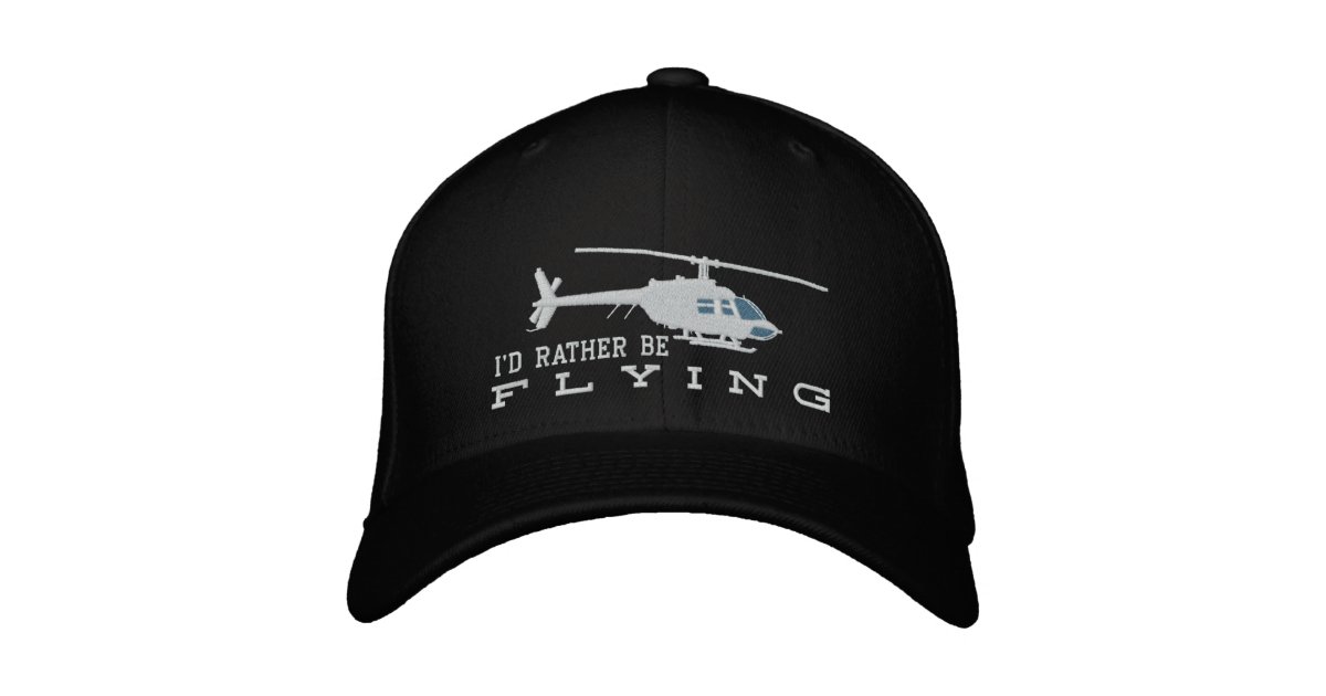 Helicopter Chopper Silhouette Rather Be Flying Embroidered Hat | Zazzle.co.uk