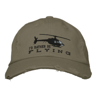 Helicopter Chopper Silhouette Rather Be Flying Embroidered Hat