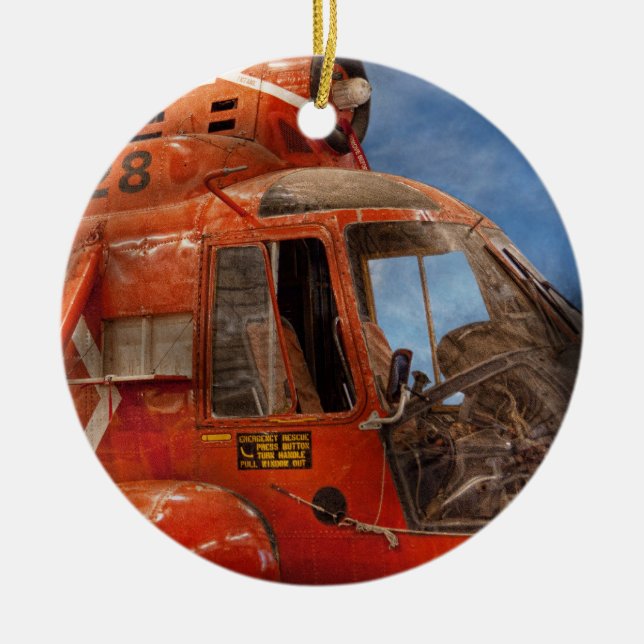 Helicopter - Coast guard helicopter Ceramic Tree Decoration (Front)