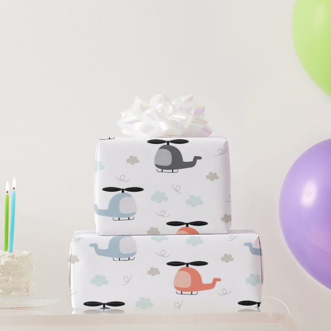 helicopter floating in the sky and with clouds  wrapping paper (Party Gifts)