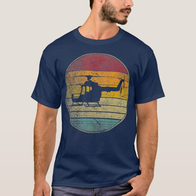 Helicopter Flying Pilot Vintage Distressed Retro T-Shirt (Front)