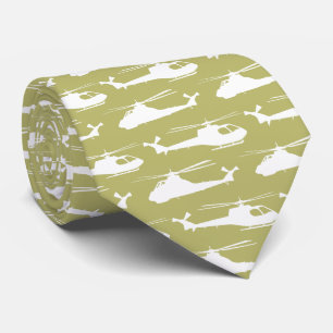 Helicopter Pattern Military Khaki Green Patterned Tie