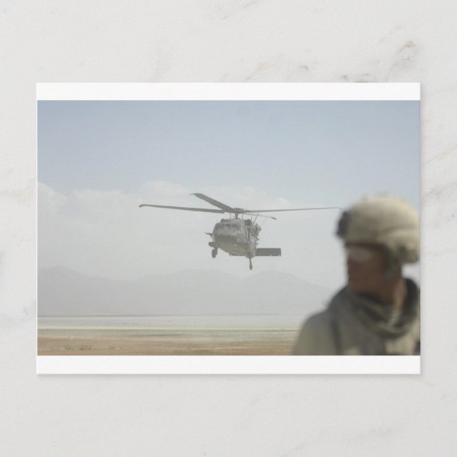 Helicopter picking up troops postcard (Front)