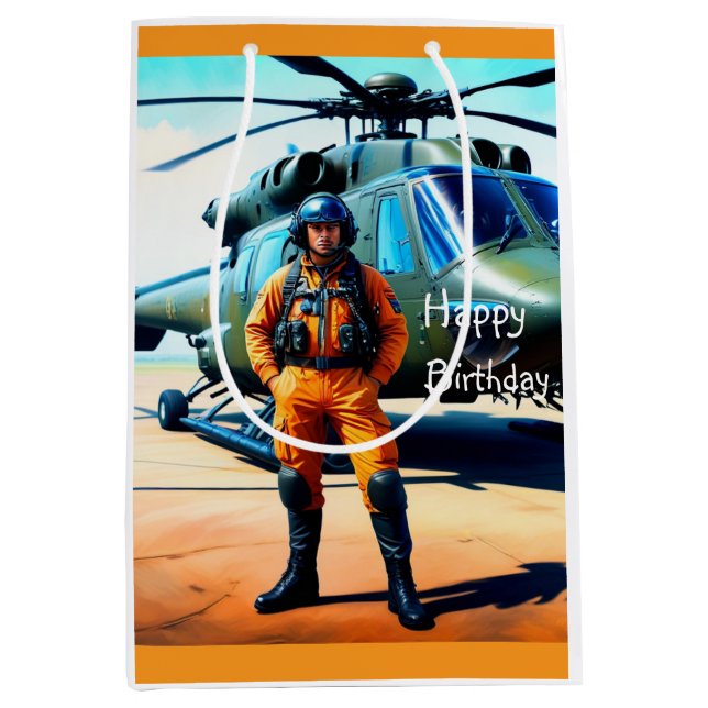 Helicopter Pilot Birthday Medium Gift Bag (Front)