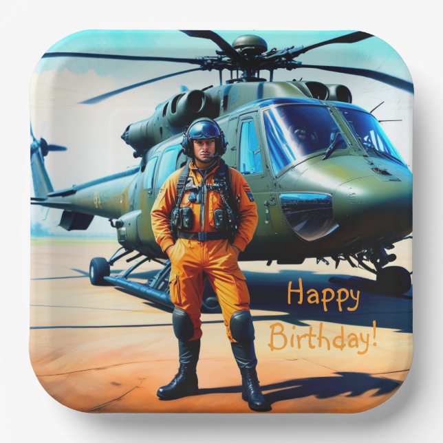 Helicopter Pilot Birthday Paper Plate (Front)