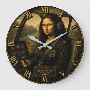 Helicopter Pilot Funny Mona Lisa Aviation Gift Large Clock