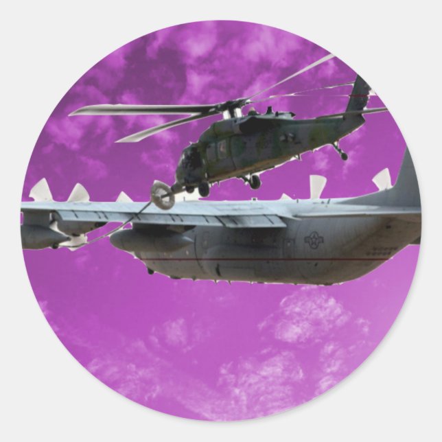 Helicopter Refuels From C-130 Classic Round Sticker (Front)