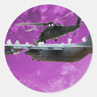 Helicopter Refuels From C-130 Classic Round Sticker