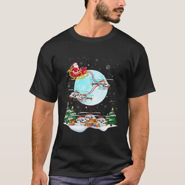Helicopter Reindeer Santa's Sleigh Pilot Christmas T-Shirt (Front)