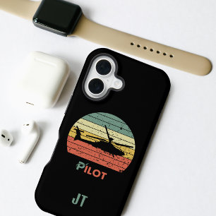 Helicopter & Retro Sunset, Cool monogrammed  iPhone 16 Case