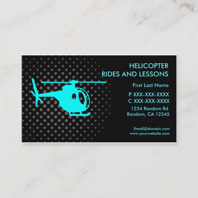 Helicopter rides lesson custom business cards (Front)