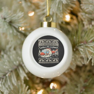 Helicopter Santa Hat Christmas Lights Ugly Xmas Ceramic Ball Christmas Ornament
