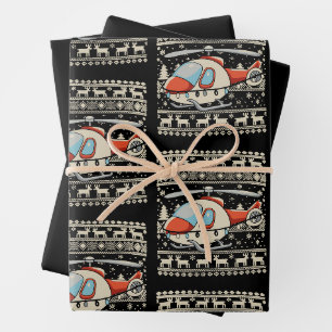 Helicopter Santa Hat Christmas Lights Ugly Xmas Wrapping Paper Sheet