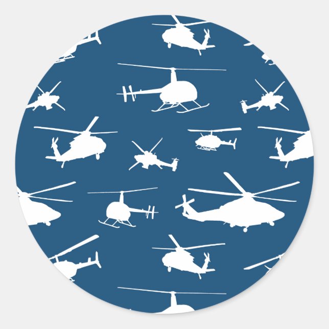 Helicopter Silhouettes // Navy Blue // Classic Round Sticker (Front)