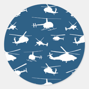 Helicopter Silhouettes // Navy Blue // Classic Round Sticker