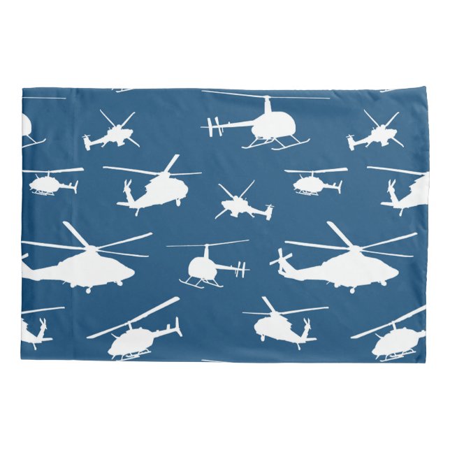 Helicopter Silhouettes // Navy Blue // Pillowcase (Back)