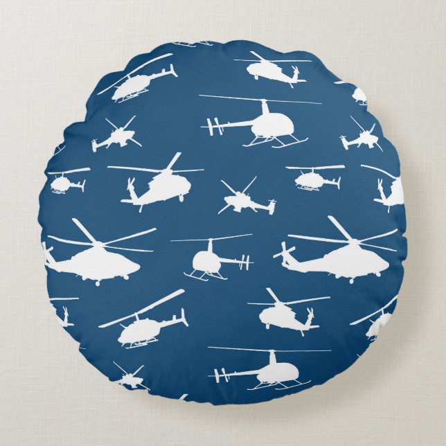Helicopter Silhouettes // Navy Blue // Round Cushion (Front)