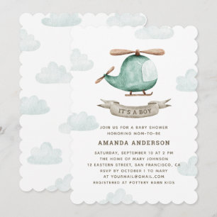 Helicopter & Sky   It’s a Boy Aviation Baby Shower Invitation