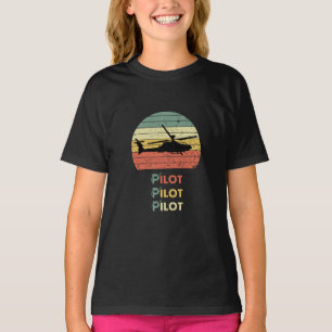 Helicopter & Sunset, Vintage Retro Simple Aviation T-Shirt